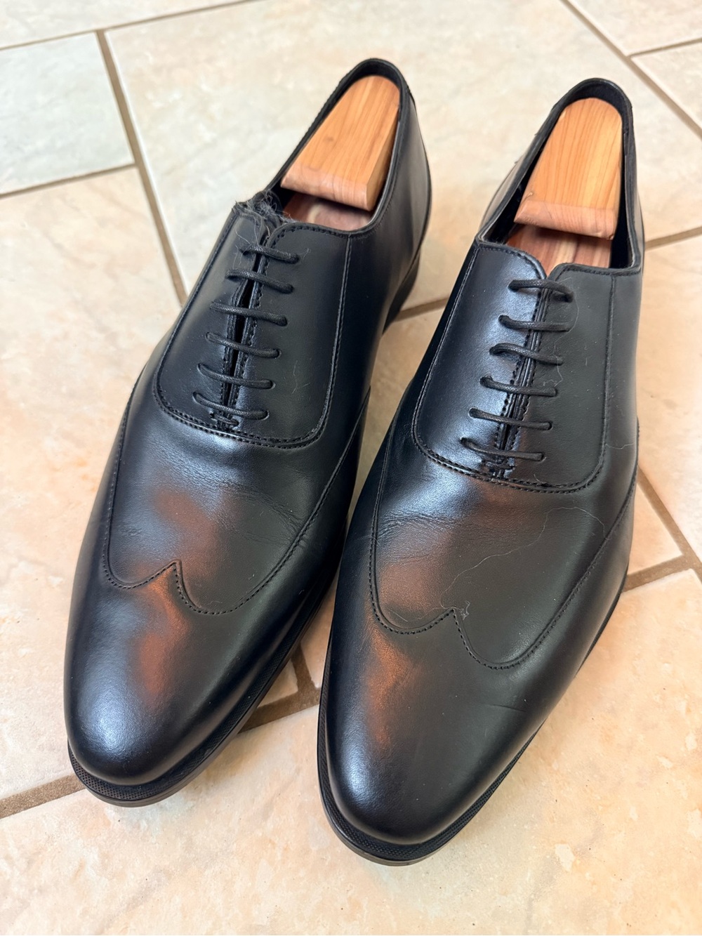 Zara Man Men’s Black Leather Wingtip Oxford Dress Shoes EU 43 US 10
